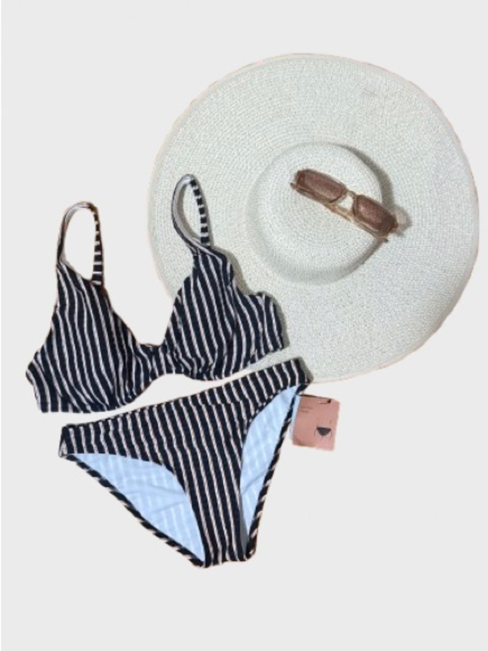 Shade & Shore Black, White & Orange Striped Swimwear Detail